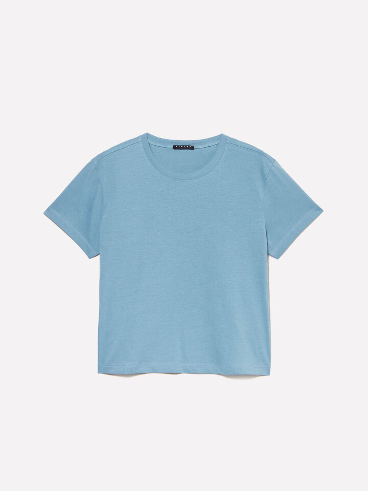 Puderblaues T-Shirt mit kastiger Passform - kurzärmeliges t-shirt für damen - Azurblau | Sisley image number 5